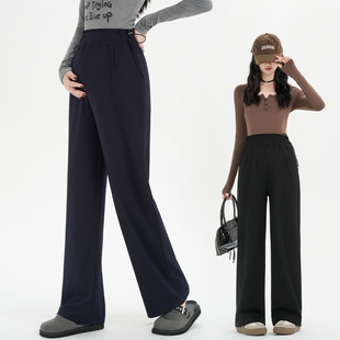 侧边抽绳抗皱不起球显瘦长裤 宽松直筒休闲阔腿裤 子 秋冬韩版 孕妇裤