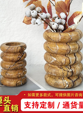 现代创意侘寂风大理石花器摆件客厅茶几玄关酒店样板房家居装饰品