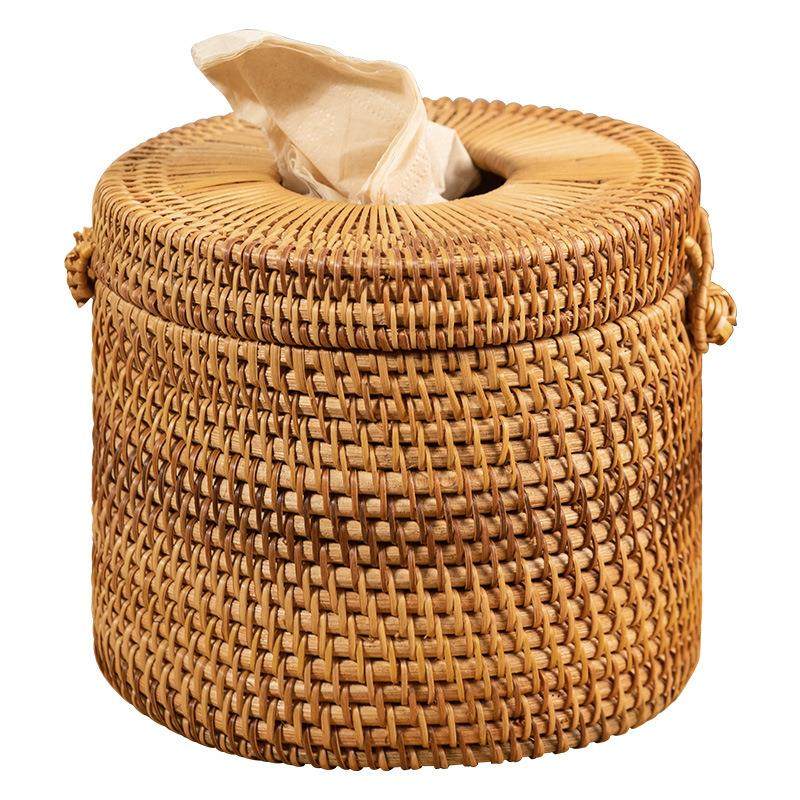 藤编抽纸盒圆形纸巾筒卷纸盒新中式客厅茶几桌面纸巾盒卷筒收,收纳整理,纸巾盒,淘宝优惠券,粉丝福利购,淘宝优惠卷