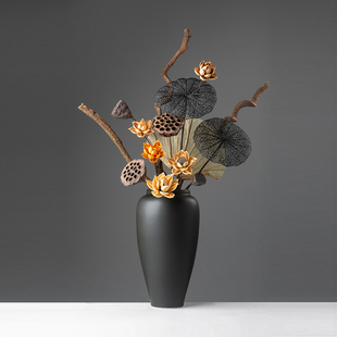 干花花束客厅摆设高级真花花艺高枝天然干莲蓬插花落地装饰花摆件