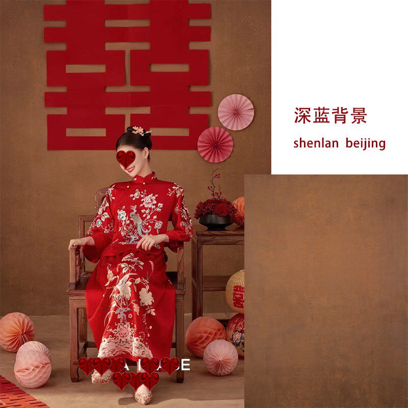 咖啡暖色喜字油画背景布纹理颗粒婚纱写真摄影拍照背景纸打印定制