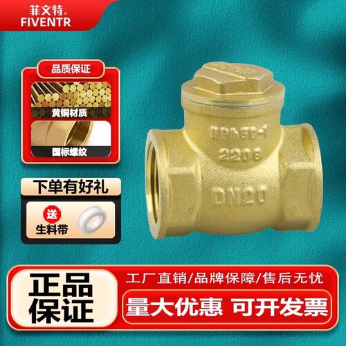 正品菲文特铜止回阀水单向阀加厚管道单向卧式自来水逆止横式F429