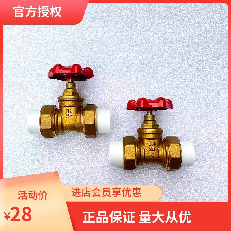 埃美柯PPR黄铜闸阀自来水管表前ppr阀门双头活接铜球阀热熔管图片