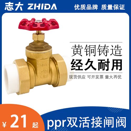 全铜闸阀ppr管PE管自来水管阀门开关4分20管6分25双活接1寸32热熔