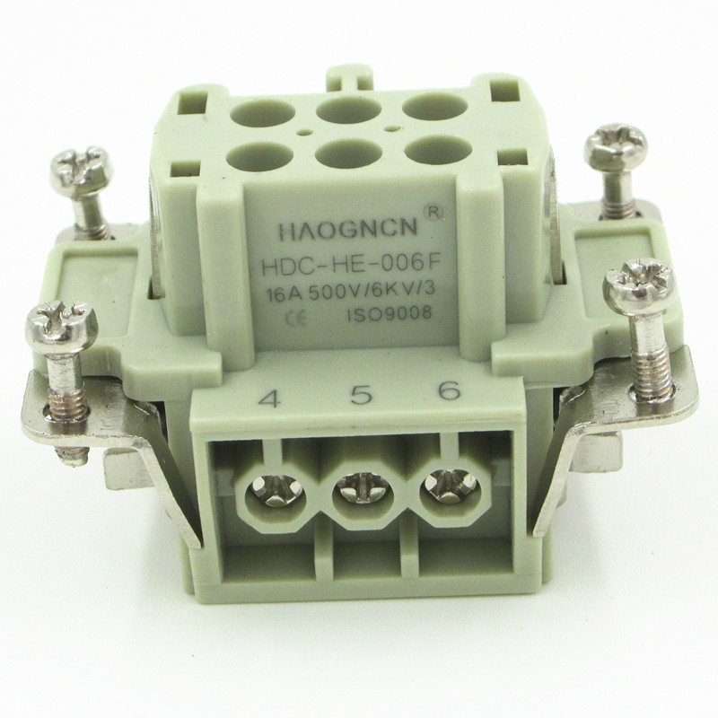HAOGNCN HDC-HE-006-F重载连接器 6芯16A矩形连接器内芯 热流道