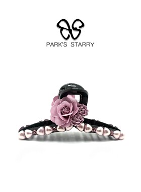 【朴朴韩国饰品】 Z219 13CM简约百搭紫色花朵珠珠钻闪抓夹