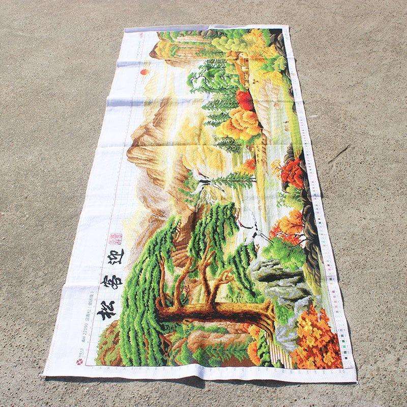 绣好的纯手工十字绣成品迎客松金运版客厅山水风景挂画不带框