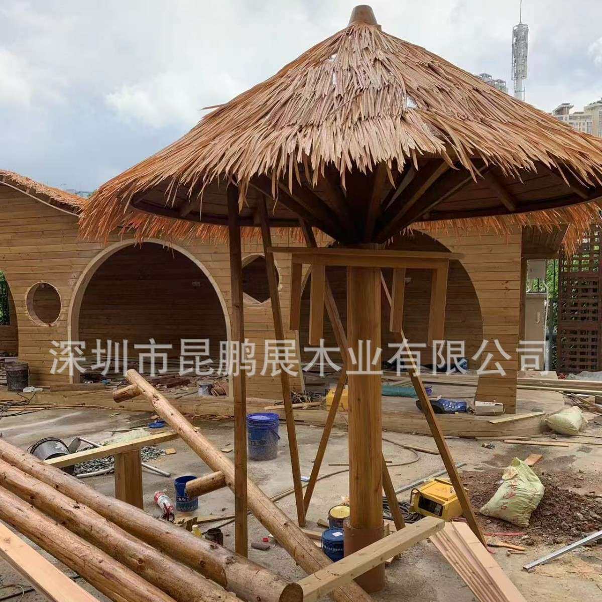户外茅草凉亭防真茅草屋防水蘑菇伞公园花园室外田园真稻草