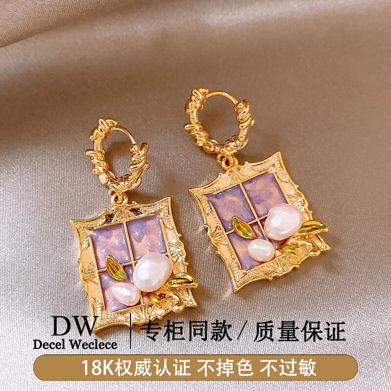 奥特莱斯【官网直发】莫奈花园巴洛克天然珍珠耳环紫色油画风