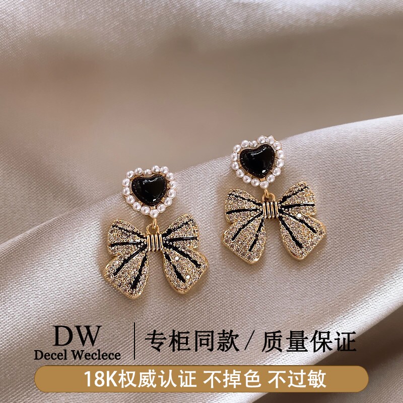 奥特莱斯【品牌撤柜1折】18K金小香风珍珠蝴蝶结耳环女爱心耳钉