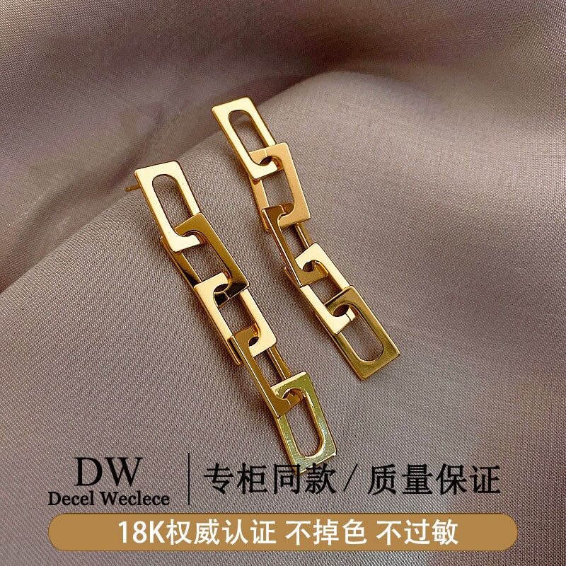 奥特莱斯【专柜正品】18K金复古港风耳钉耳坠耳环气质女耳饰