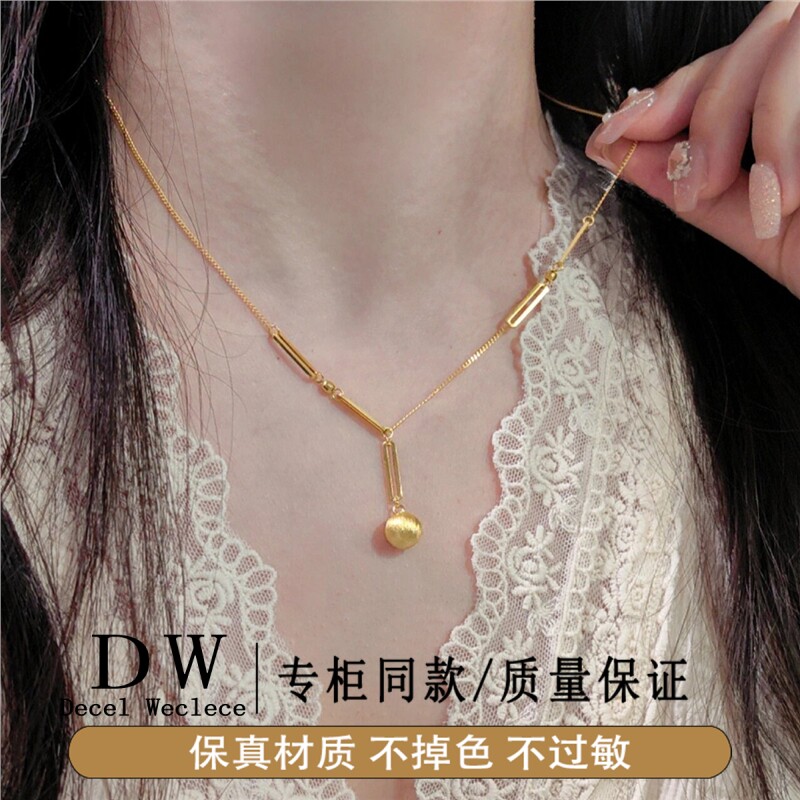 奥特莱斯18K金拉丝有球必应锁骨链几何套链5g项链不掉色金球转运