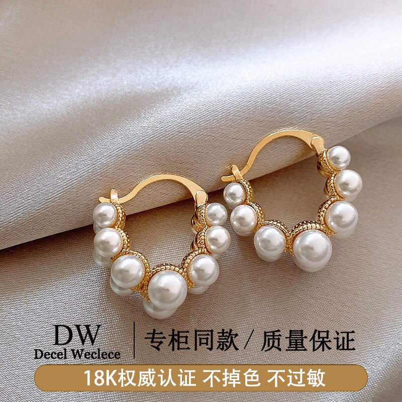 奥特莱斯专柜捡漏海外撤柜18K金珍珠耳环圈圈耳扣耳钉复古耳饰女