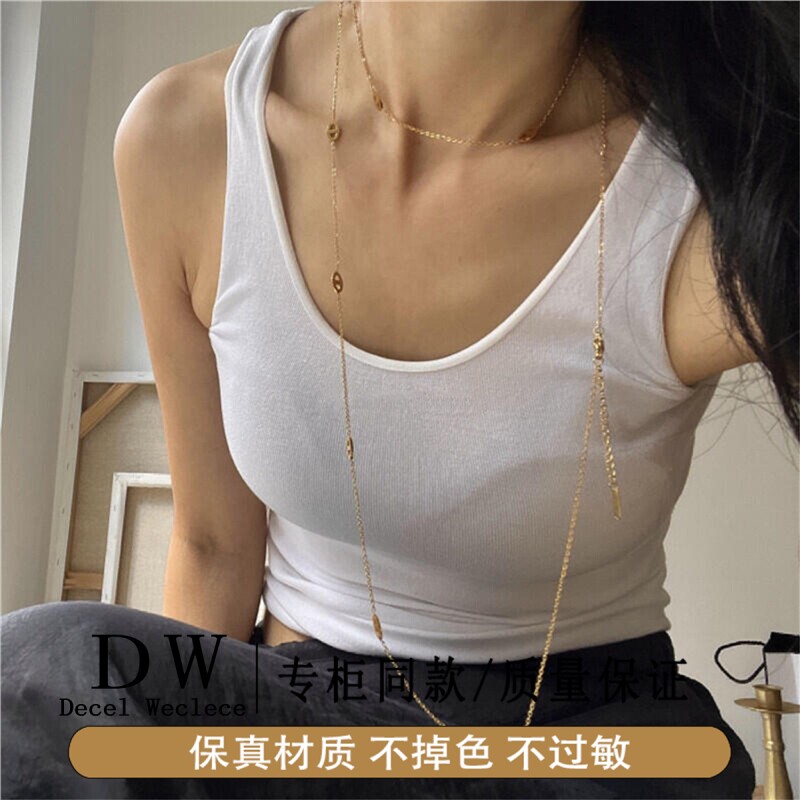 奥特莱斯18K金轻奢长款双层猪鼻子项链女不掉色简约毛衣链小众感