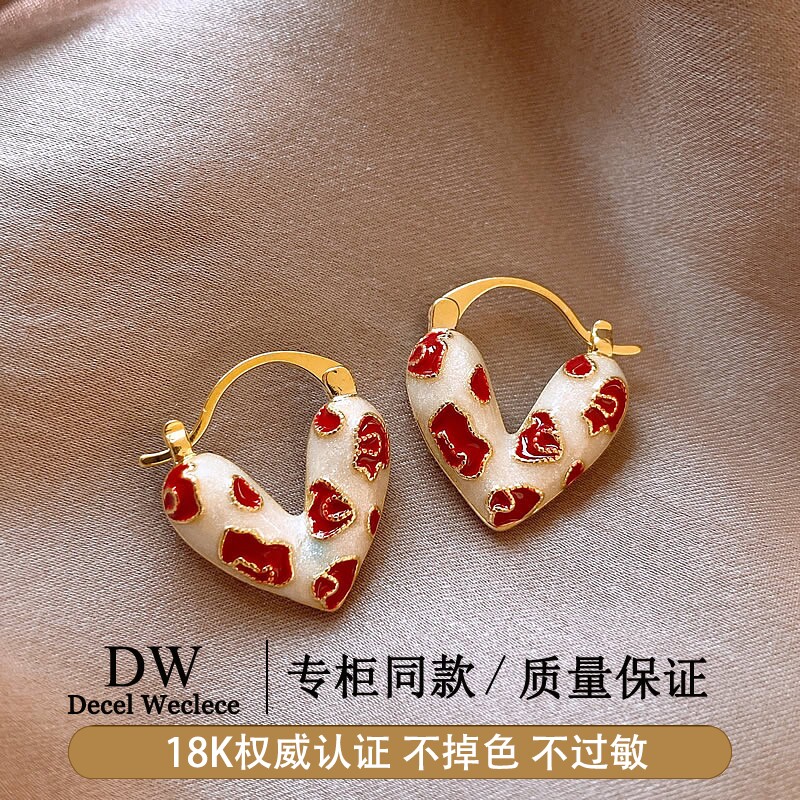 奥特莱斯【官网直发】18K金红色爱心耳环女小众独特气质耳钉