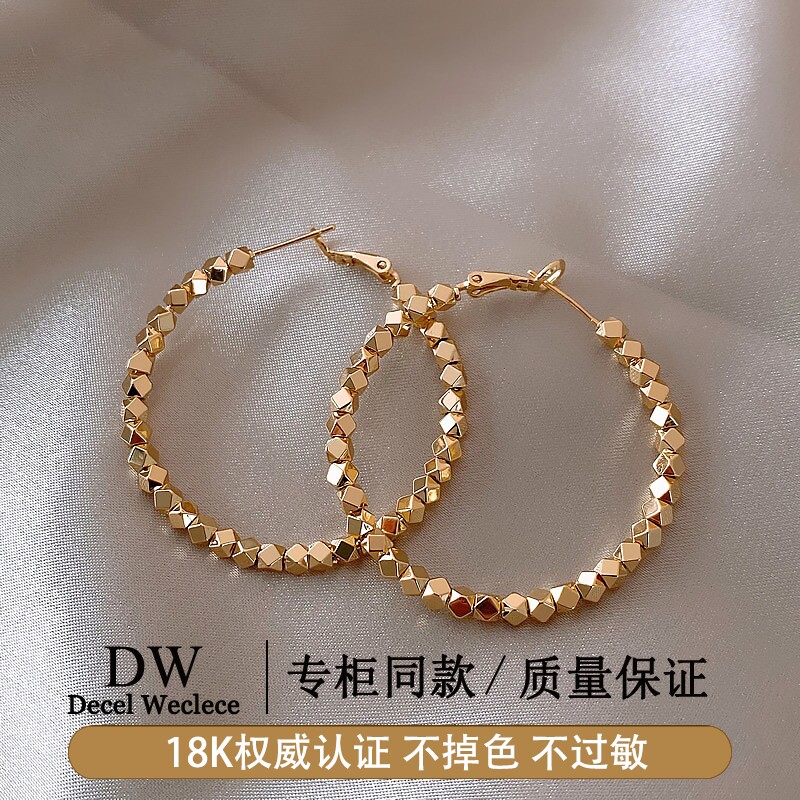 奥特莱斯【官网直发】金色碎银子大耳圈耳环女气质素圈耳饰