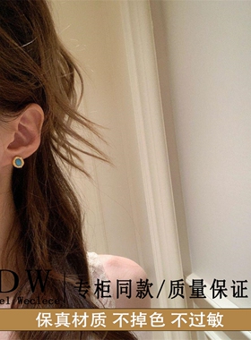 奥特莱斯18K金新中式复古法式绿松耳钉女感小众轻奢简约精美耳饰