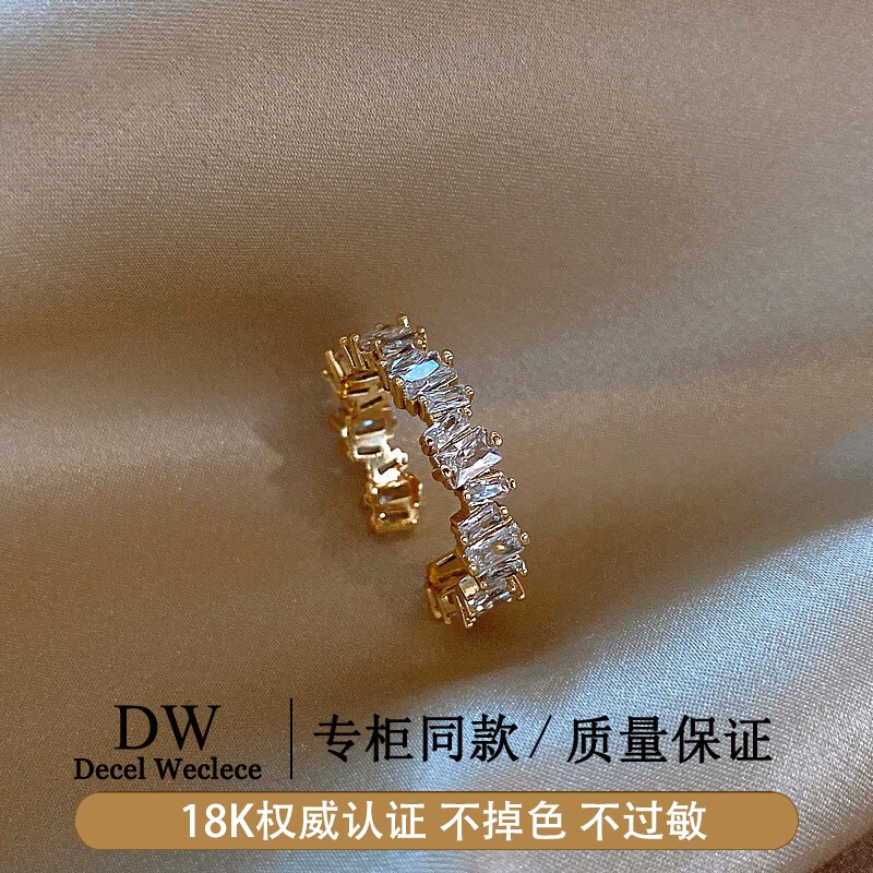 金色AU750锆石开口戒指女2024新款爆款食指环轻奢小众设计饰品