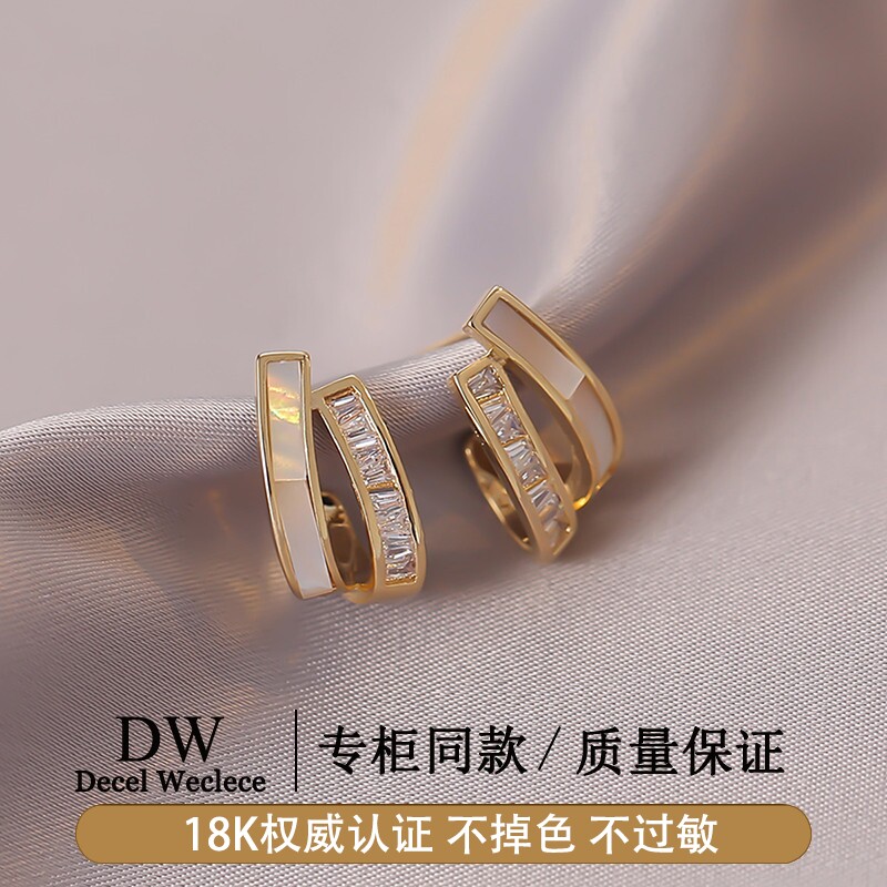 奥特莱斯【品牌撤柜1折】18K金锆石贝壳巨好看耳钉独特漂亮耳饰