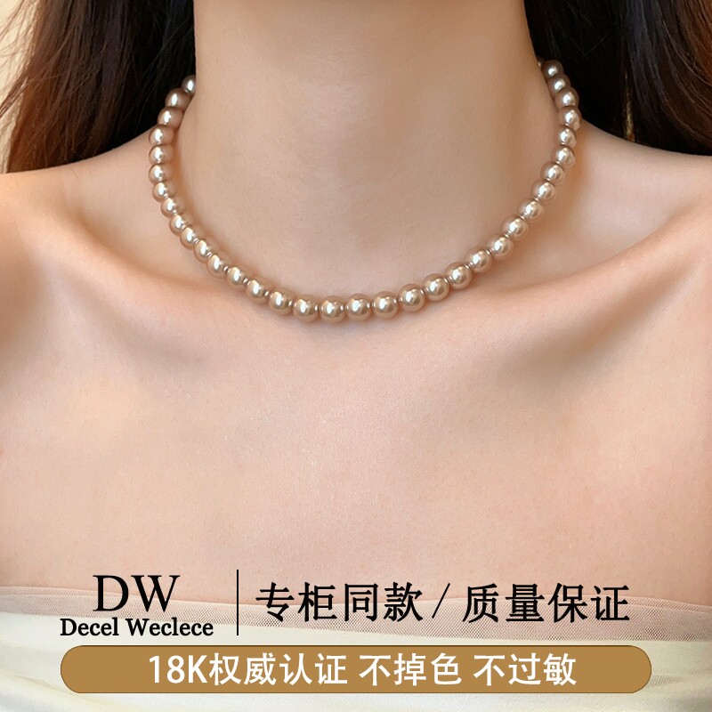 奥特莱斯专柜捡漏海外撤柜18K香槟色珍珠项链女款AU750颈链饰品