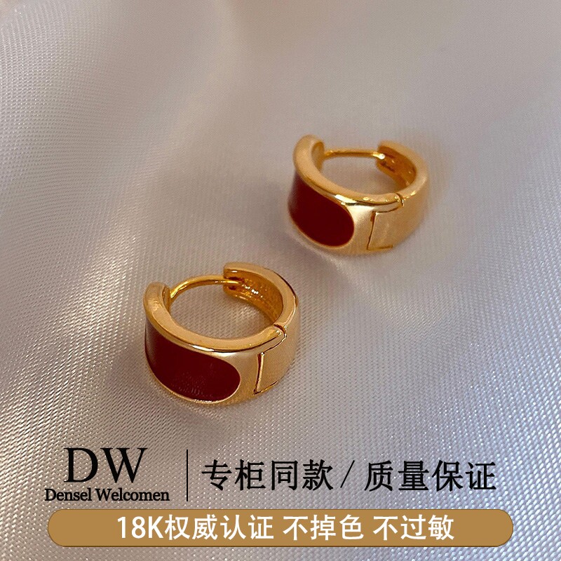 奥特莱斯【品牌撤柜1折】18K金复古港风耳环女红色耳钉小巧精致