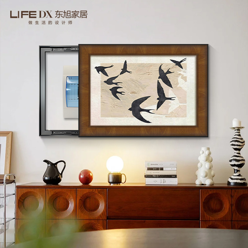 飞燕法式中古风电表箱盒遮挡装饰画实木配电箱餐厅挂画复古壁画图片