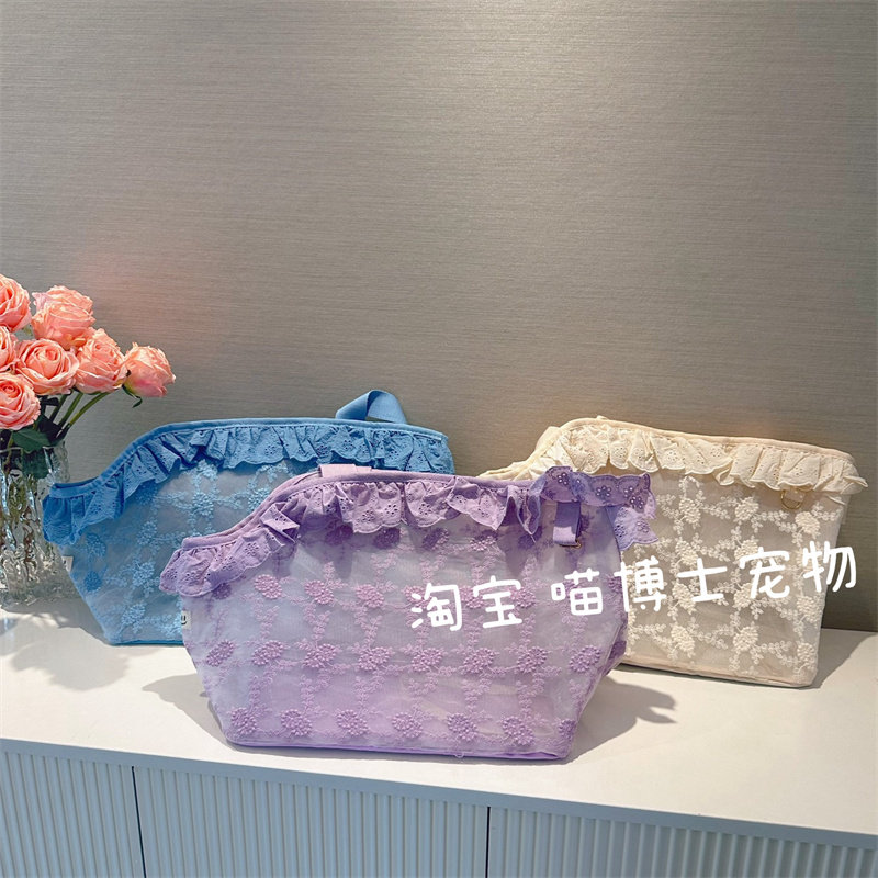 夏季宠物外出包便携透气单肩包泰迪小型犬狗背包蕾丝手提太空猫包