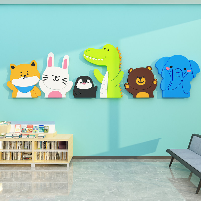 幼儿园卡通图书角墙面装饰环创主题成品布置阅读绘本馆托管班文化