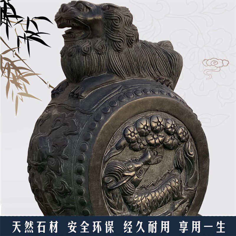 石雕门墩仿古狮子貔貅麒麟抱鼓石一对门口老石鼓青石做旧石墩家用