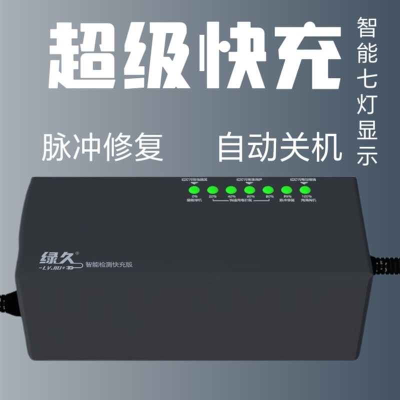 绿久电动车车三轮七灯加长线充电器48v60v207220脉冲修复