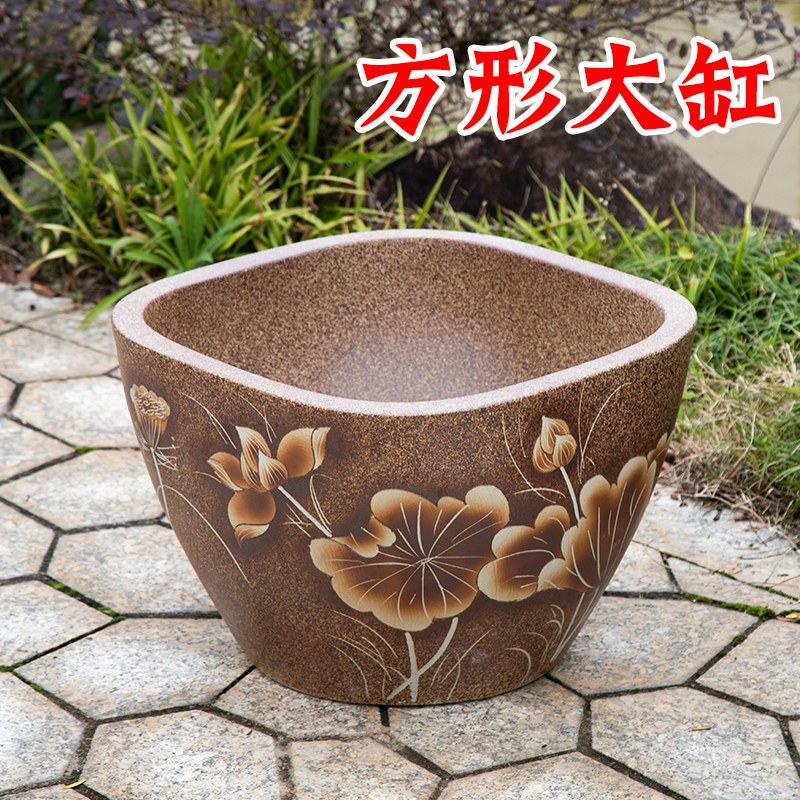方形景德镇鱼缸大号陶瓷养乌龟缸睡碗莲荷花缸庭院家用水缸六边形