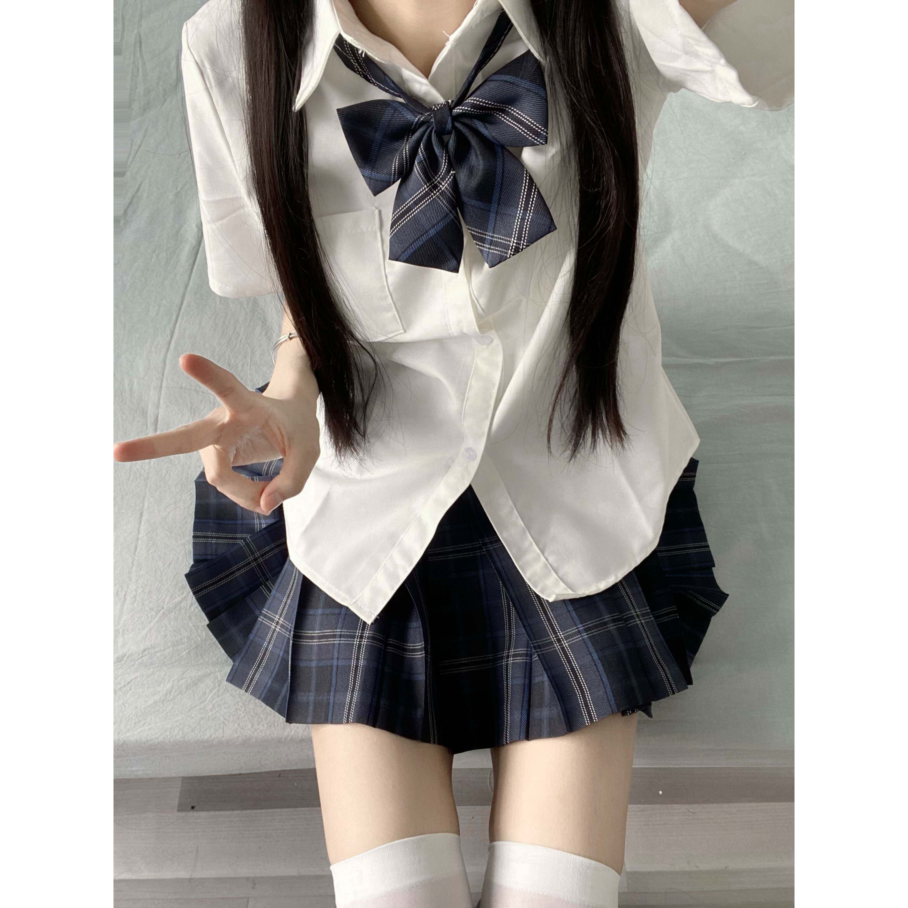 正版津の川原创jk制服套装格裙校供感学院风短袖衬衫高腰百褶裙夏