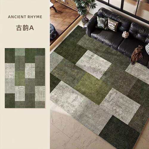 古风绿色地毯复古客厅耐脏轻奢高级卧室床边沙发茶几大面积地垫发