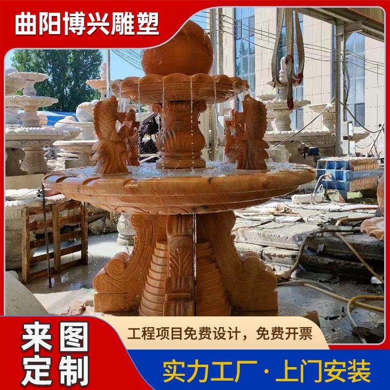 仿古青石水景喷泉厂家中式庭院园林流水跌水钵大理石水系景观摆件