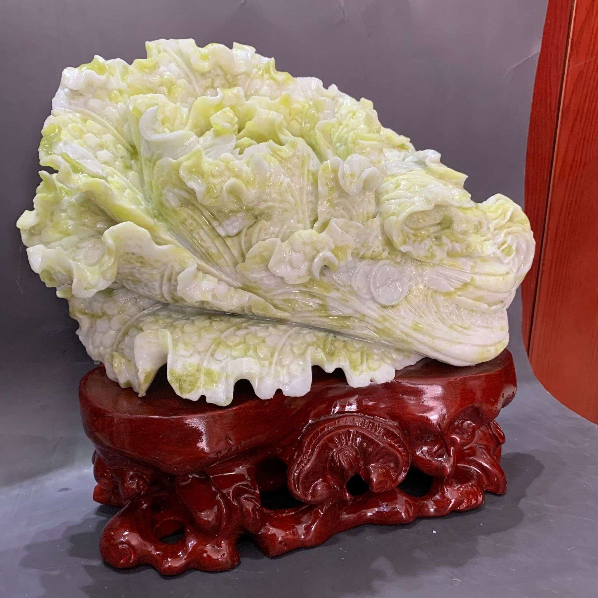 玉器工艺品 岫玉白菜摆件 商务办公家居装饰品摆饰送底座