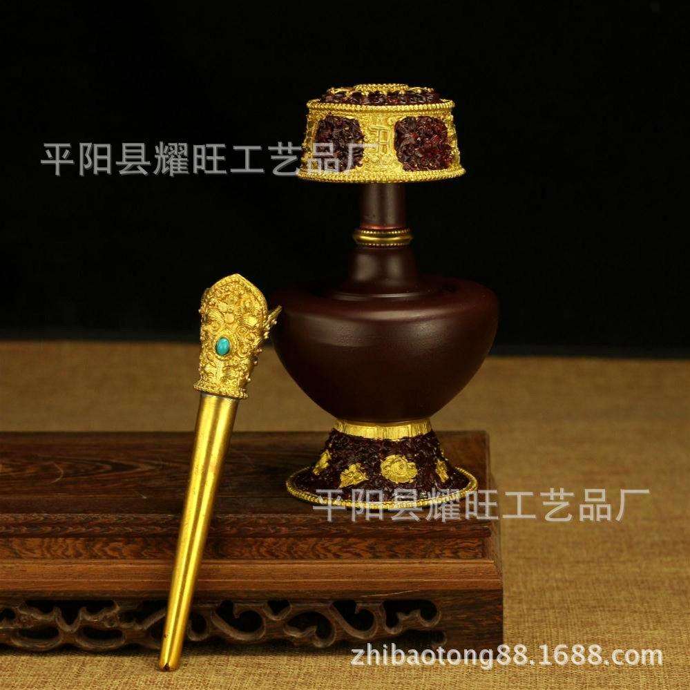 纯铜鎏金贲巴壶奔巴壶 净水壶文巴壶 纯铜 灌顶法事盛水洒净