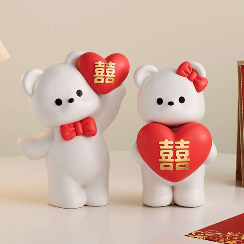 情侣熊婚庆装饰桌面小摆件搭配红色喜庆可爱新婚房间家居结婚送礼