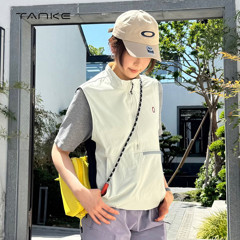 探刻TANKE轻量化户外马甲男女透气立领拉链坎肩跑步休闲运动背心