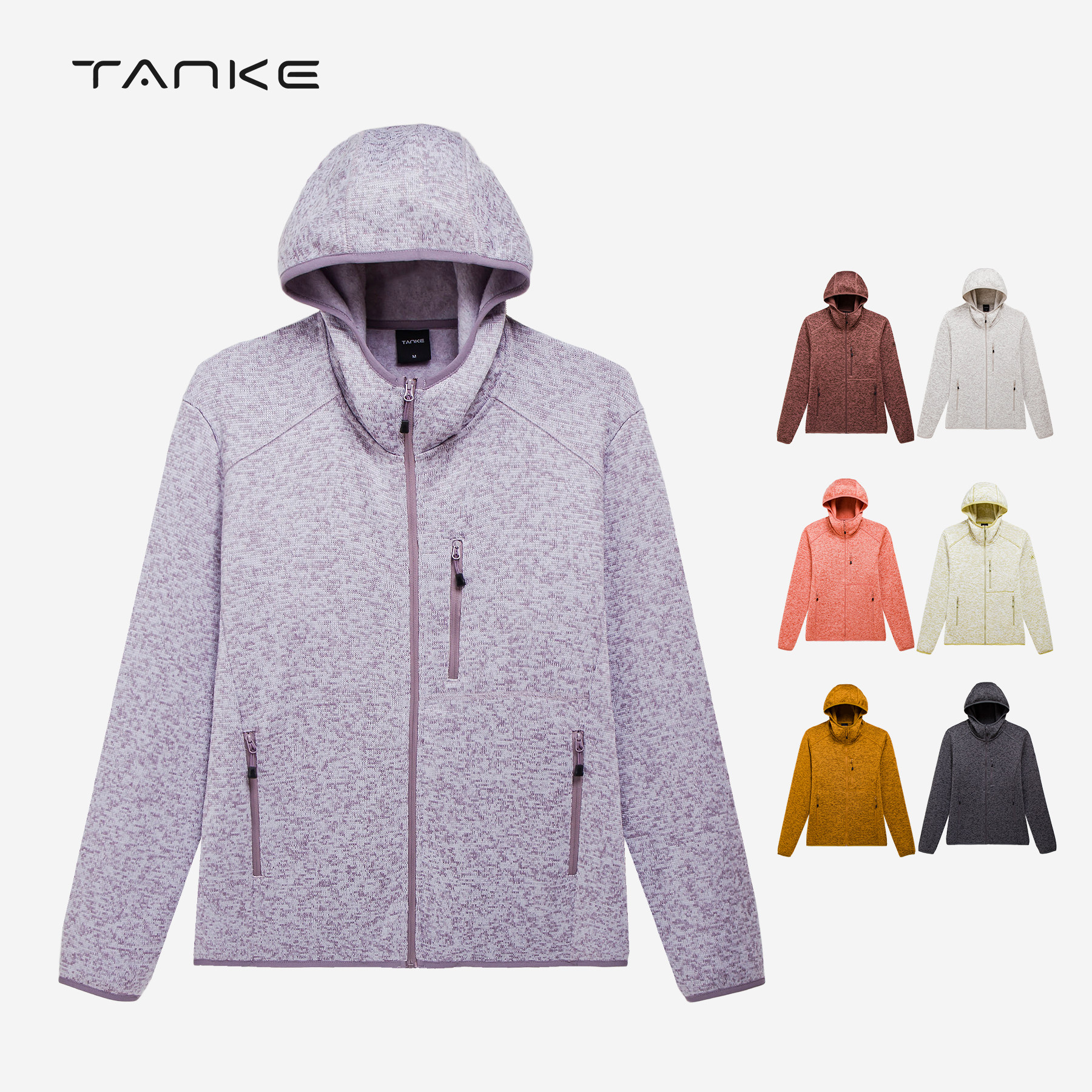 探刻TANKE女款早春双纱阳离子显瘦保暖舒适连帽抓绒外套中间层