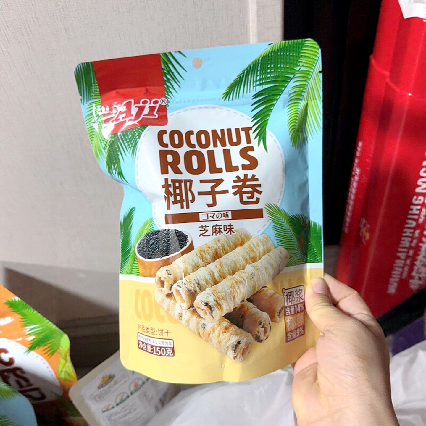 Aji椰子味蛋卷香脆鸡蛋酥芝麻味夹心薄脆饼干早餐糕点儿童零食品
