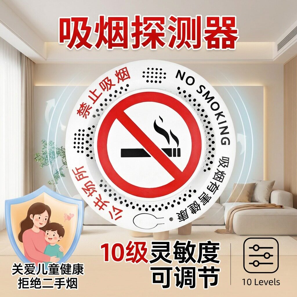 智能控烟卫士禁止吸烟报警器语音家用单机温感探测器