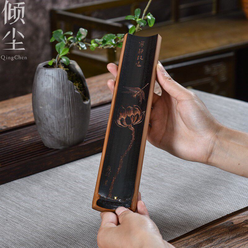 纯手工雕刻广西老煤竹线香香插 卧香插底座竹雕香炉檀香线香香道图片
