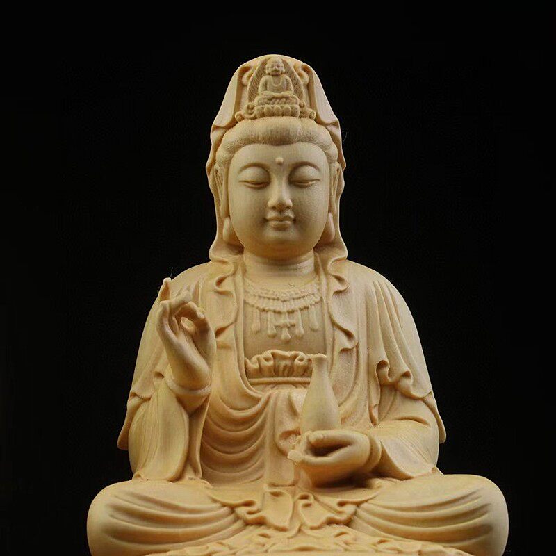 婆娑三圣佛像摆件小号黄杨木释迦摩尼佛地藏王观世音菩萨木雕包邮