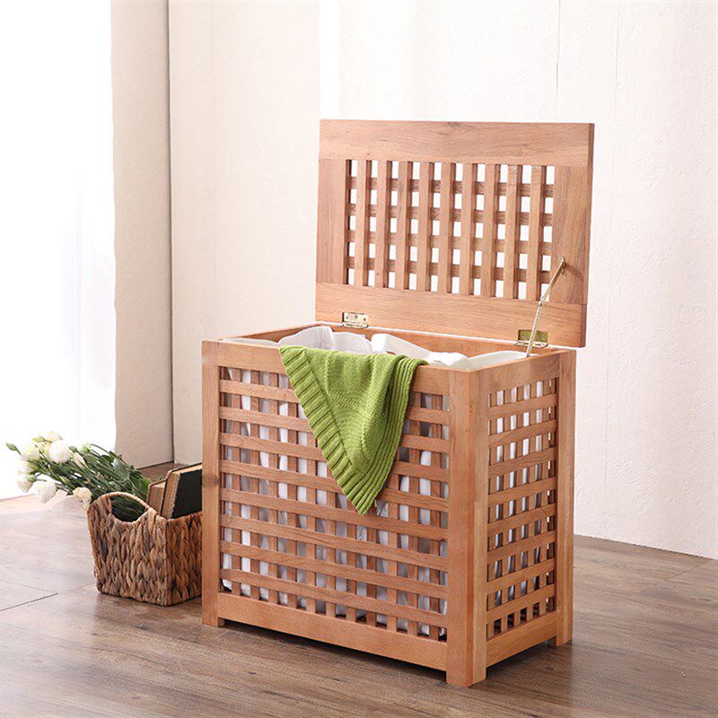包邮楸木网格木箱实木储物箱可坐木质家用收纳箱整理箱茶几脏衣篮