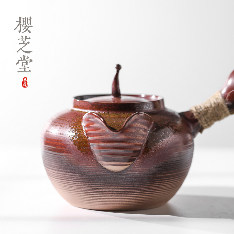 窑变罐罐煮茶器 手作煮茶壶带盖侧把壶 老式陶瓷煮茶炉烤茶电陶炉