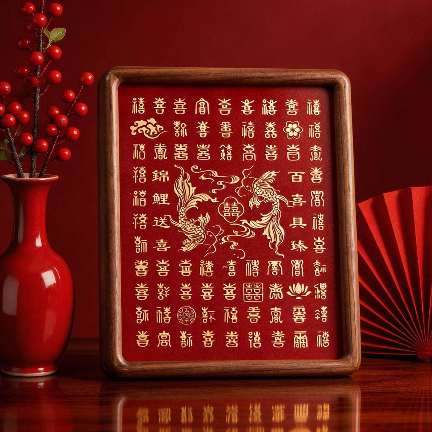 新婚结婚级礼物送新百喜图送闺蜜新人高胡桃木相框送有娘YMQ-TD-T