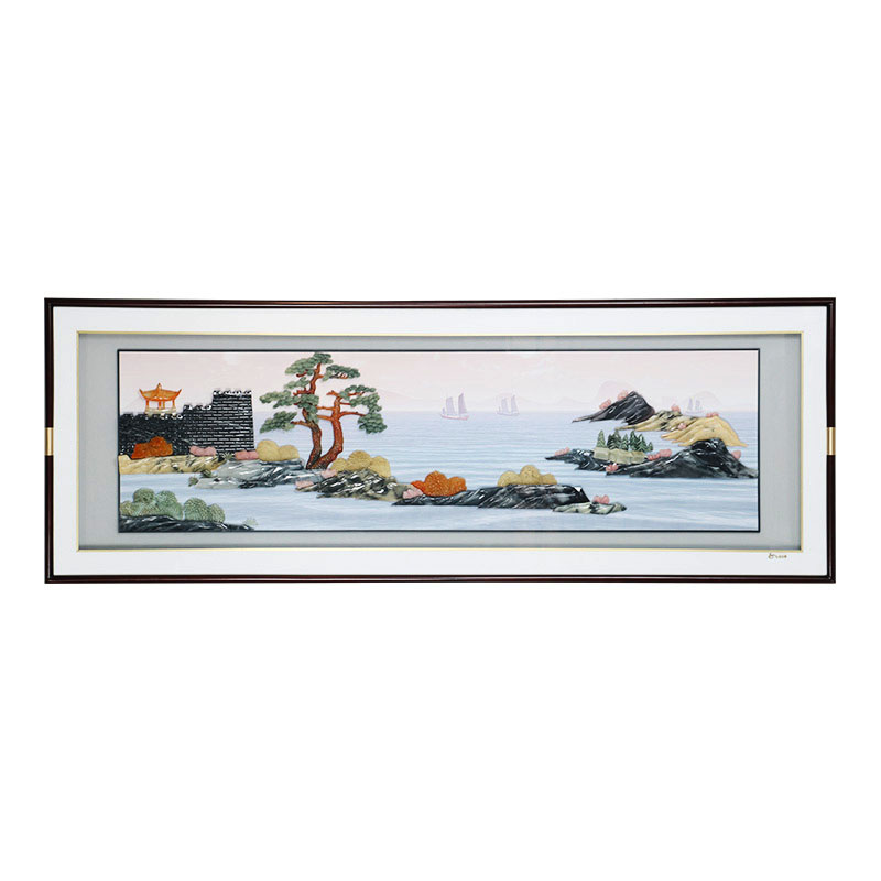 新中式客厅装饰画玉雕沙发背景墙挂画高端大气3d立体浮雕玉石大厅