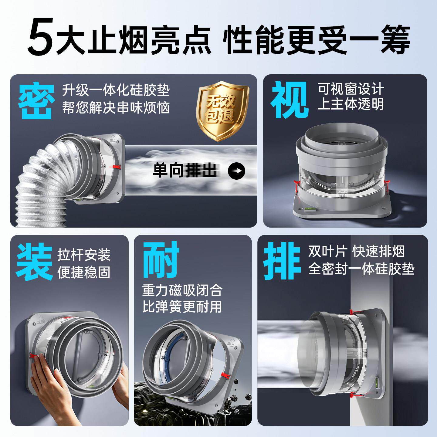 厨房排抽油烟机止逆烟道专阀用气管出风口房止回阀YZ256Q厨卫生间