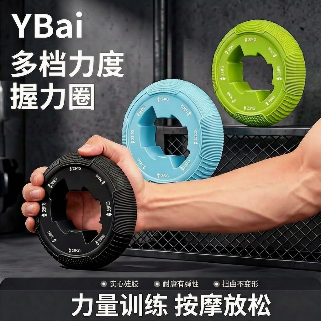 YBai多档力度握力器力量训练康复按摩放松硅胶握力圈健身器材
