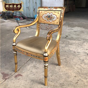 琪瑶美居法式奢华金银箔彩绘书桌椅组合欧式实木纯铜雕花别墅家具